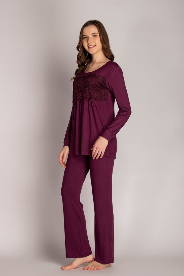 “Comfy In Style” Purple Modal Lace Tunic PJ Set