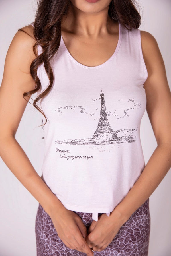 "Romance In Paris" Micro Modal Printed Top