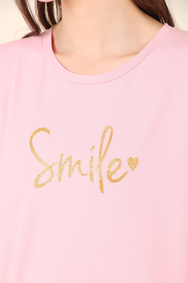 "Smile" Glitter Printed T-shirt