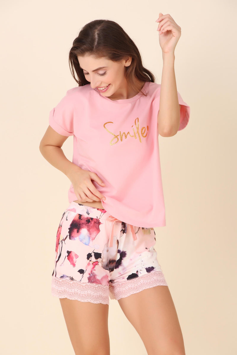 "Smile" Printed Shorts Set