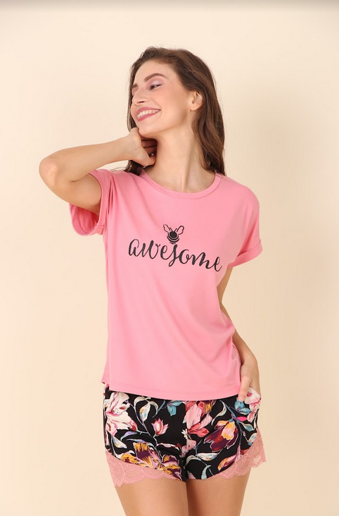 "Awesome" Printed T-shirt & Shorts Set