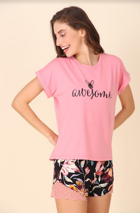 "Awesome" Printed T-shirt & Shorts Set