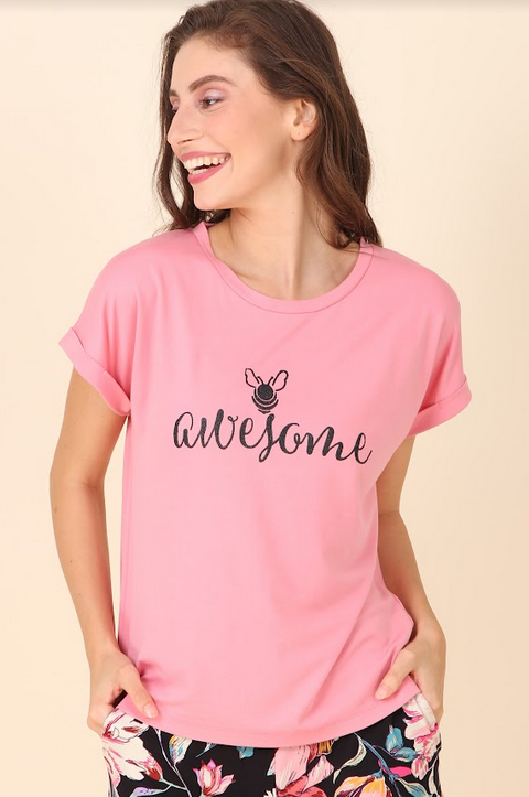 "Awesome" Glitter Printed T-shirt