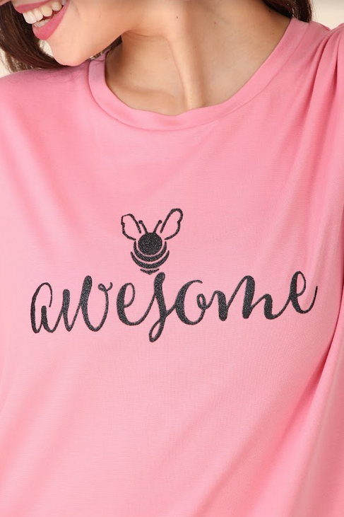 "Awesome" Glitter Printed T-shirt