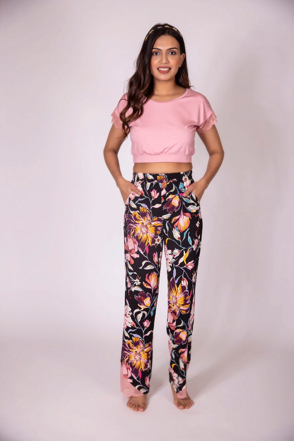 "Hermosa" Lace Crop Top & PJ Loungewear Set