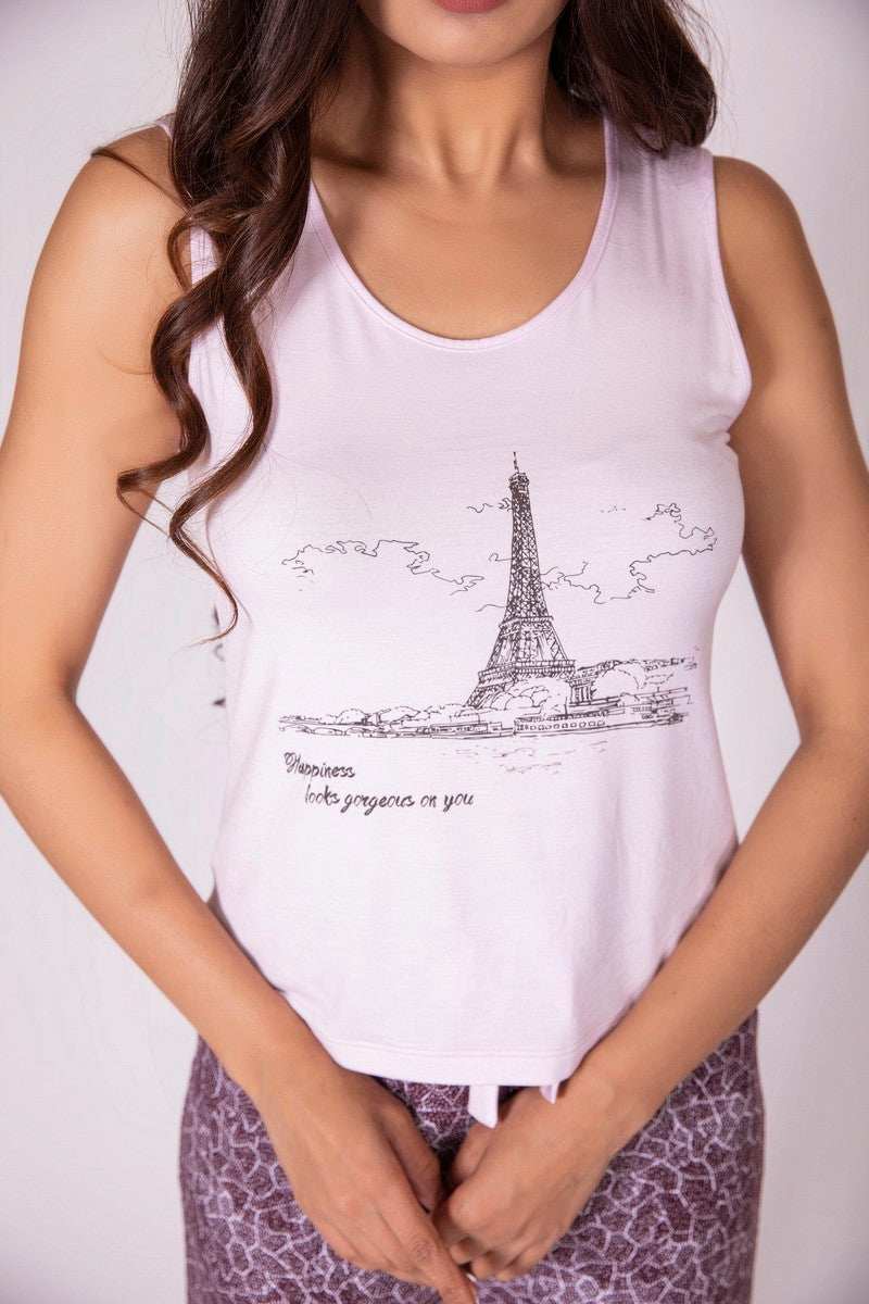 "Romance In Paris" Micro Modal Printed Top